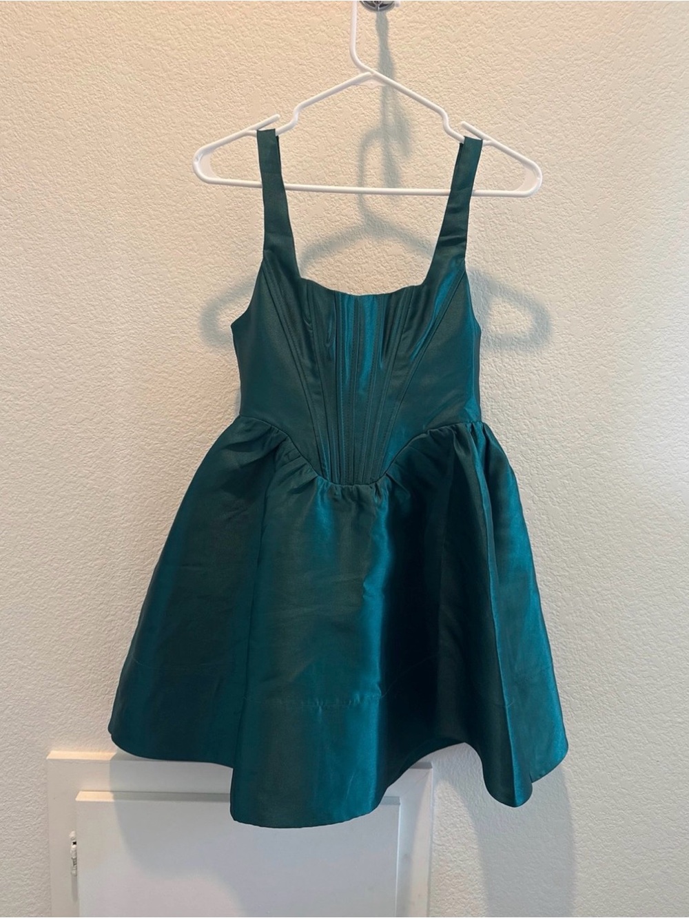 Lulus Emerald Green Satin Corset Fit & Flare Mini Dress | Size Small